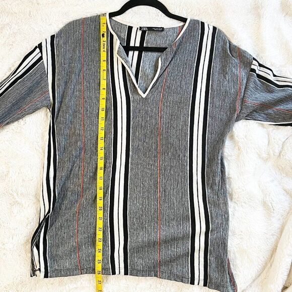 ZARA Gray, Black, Red and White Striped‎ Long Sleeve Tunic - Picture 7 of 9